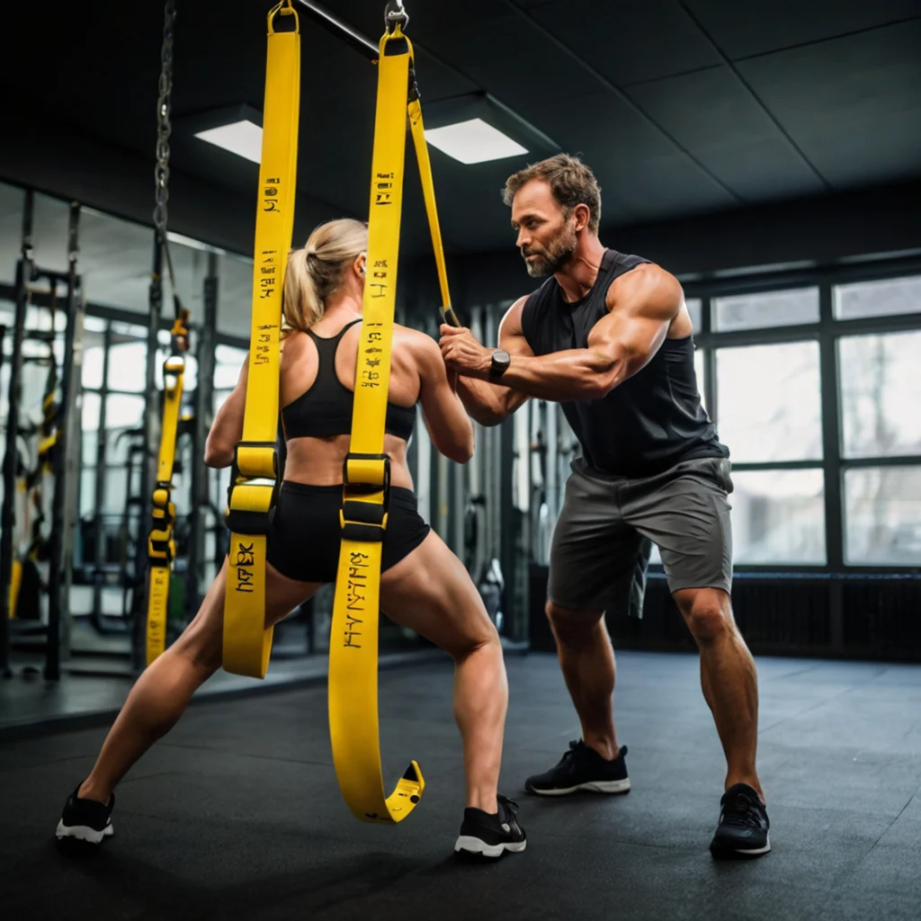 woman is pulling rope with man woman doing lift